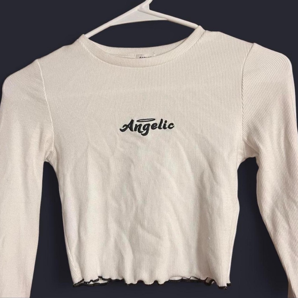 White “Angelic” long sleeve crop top